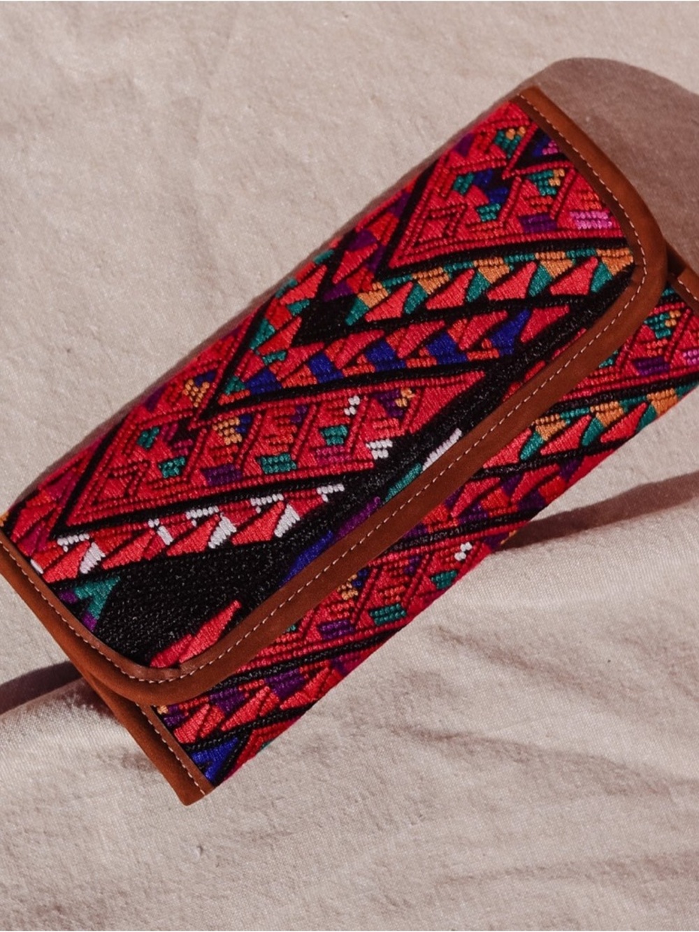 Embroidered Boho Clutch Wallet in Red and Multicolor
